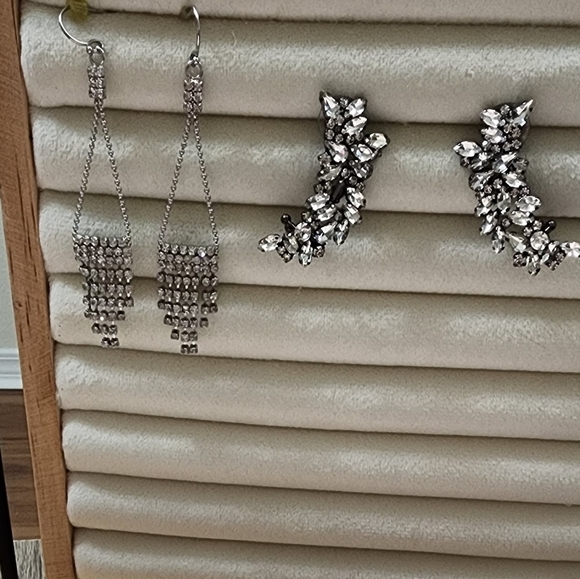 RHINESTONE CRESCENT CLIMBER SCREW BACK EARRINGS and CZ Dangle Post Earrings - Picture 1 of 7